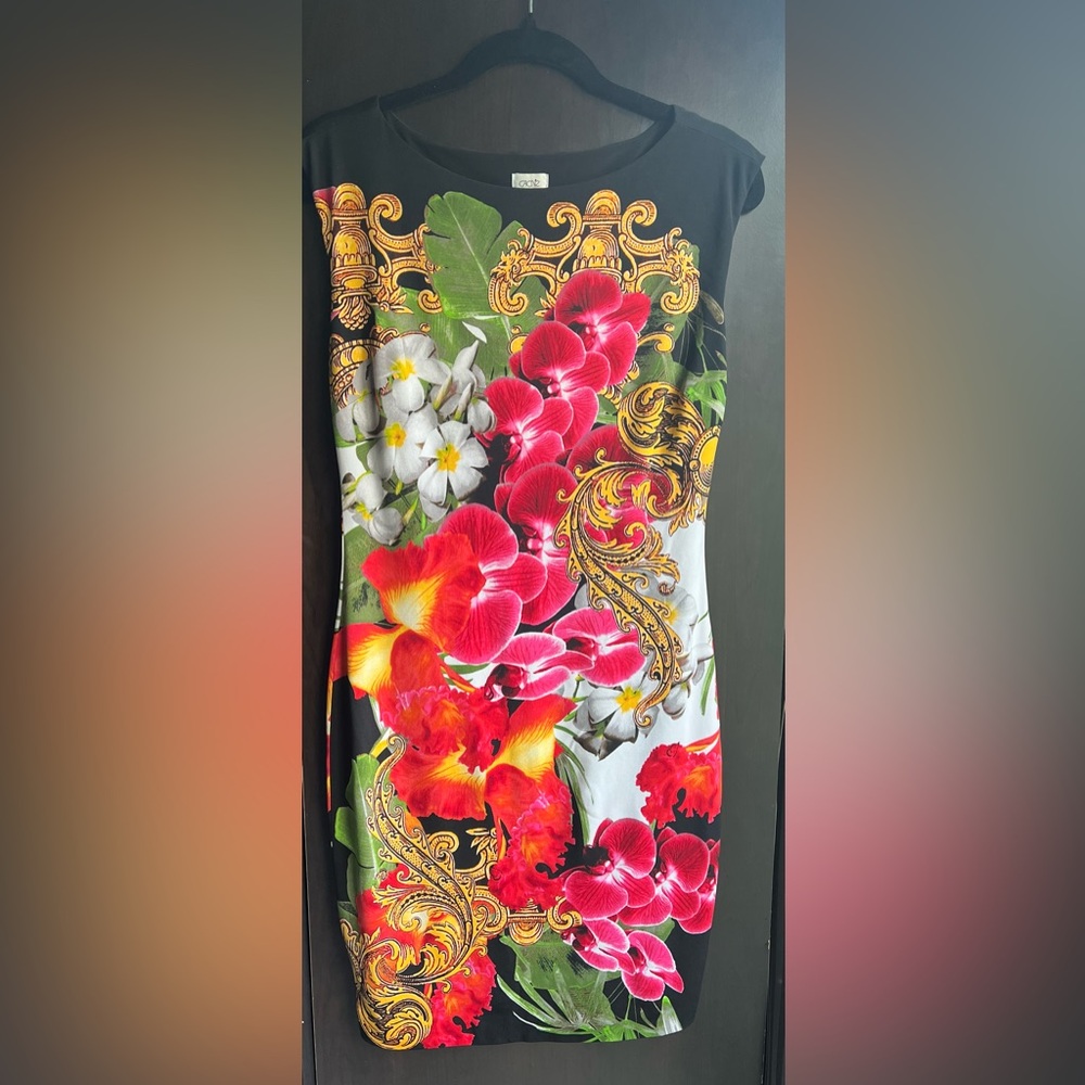 Cache - Baroque Floral Sleeveless Sheath Dress - Size M